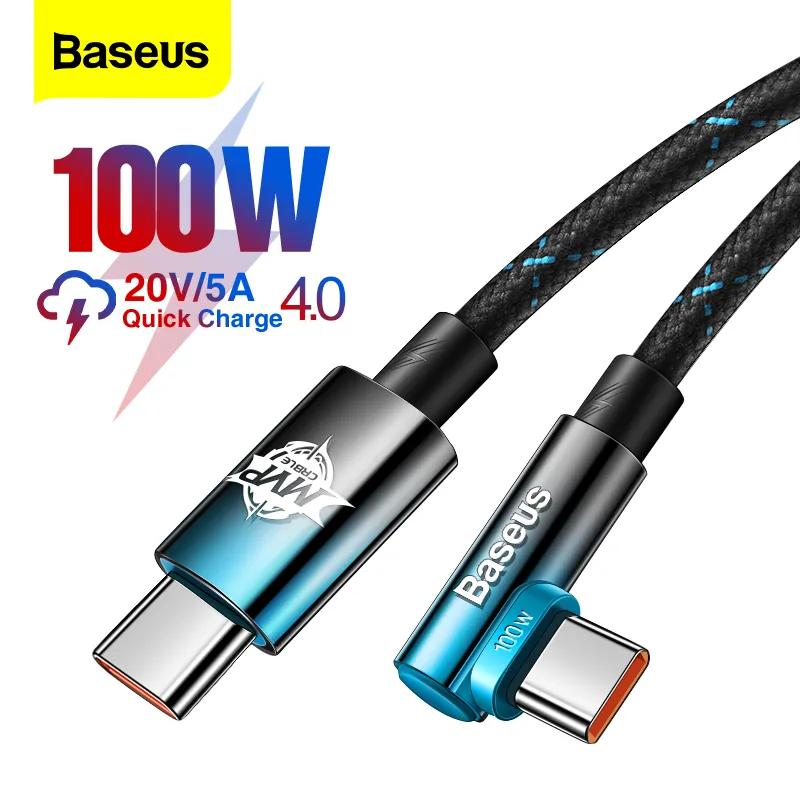 Baseus USB C PD 고속 충전 90 도 엘보 케이블, C 타입 to C QC4.0 5A 고속 충전기, 삼성 S20 맥북용 게이밍 케이블, 100W